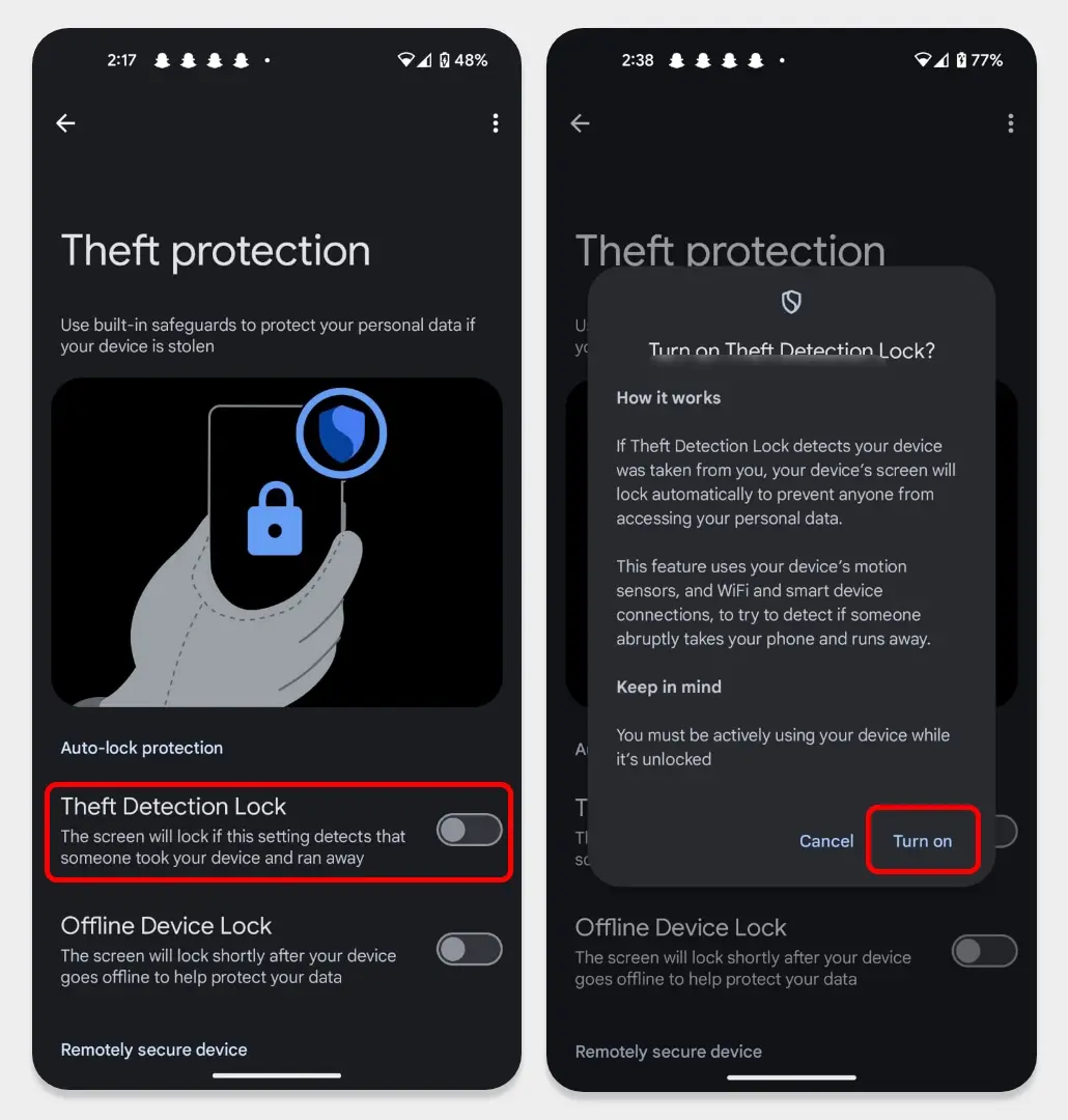 Theft Protection in Android